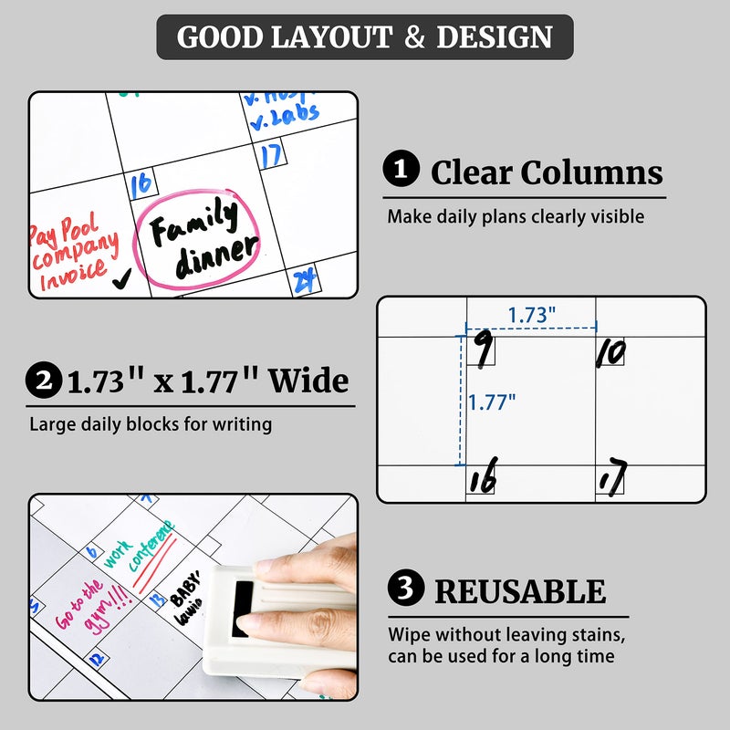 BooQool Large Dry Erase Calendar for Wall â€“ Yearly Wall Calendar Dry Erase, 37" x 57.9", 12-Month Undated Blank Calendar Planner, Reusable Laminated Task Organizer, Great for Office, Classroom, Home - Image 4