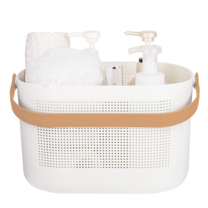 PLASTIC STORAGE BASKETS WITH HANDLES SHOWER CADDY SHELF ORGANIZERS BASKET FOR BATHROOM KITCHEN DORM ROOM YELLOW