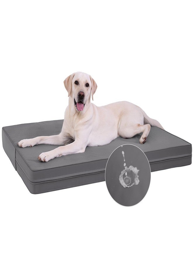 Vonabem Large Dog Bed Waterproof Washable XL Crate Pad 42 inch, Outdoor Durable Leather Pet beds Foam Orthopedic, Anti-Slip XLarge Kennel Pads with Removable Cover Reversible, 41"x27" Grey - Image 1