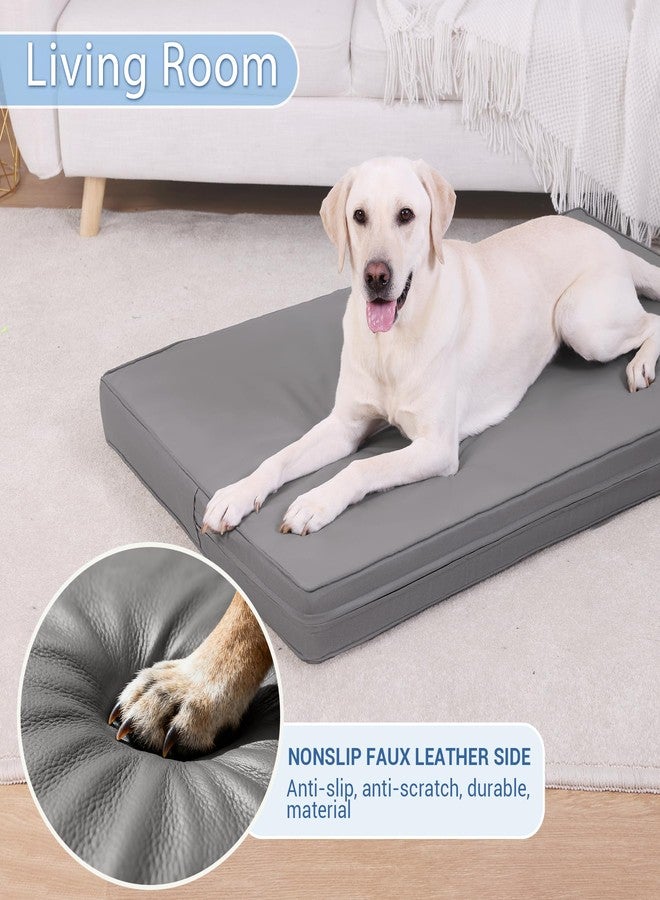 Vonabem Large Dog Bed Waterproof Washable XL Crate Pad 42 inch, Outdoor Durable Leather Pet beds Foam Orthopedic, Anti-Slip XLarge Kennel Pads with Removable Cover Reversible, 41"x27" Grey - Image 3