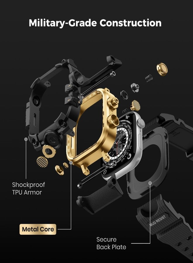 امباند حافظة amBand متينة مع سوار لساعة Apple Watch مقاس 45 مم، متوافقة مع ساعات Apple Watch (iWatch) Series 9/8/7، غطاء ممتص للصدمات بدرجة عسكرية، سوار تكتيكي للرجال، أسود ذهبي - Image 5