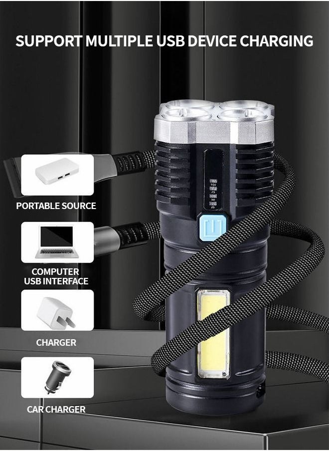 GROIC - 4 LED USB Rechargeable LED Flashlights, Super Bright 50000 Lumens Light, IPX5 Waterproof Outdoor Camping and Hiking Flashlights Torch - Image 1
