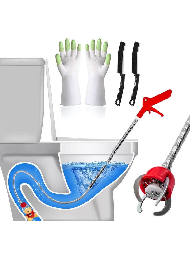 Barakah Toilet Auger, 130 cm Flexible Drain Snake with 4-Claw Grabber, Clog Removal Tool for Toilets and Pipes 4 cm or Larger, Includes Gloves and Cleaning Brushes for Home and Plumbing Use - Image 1