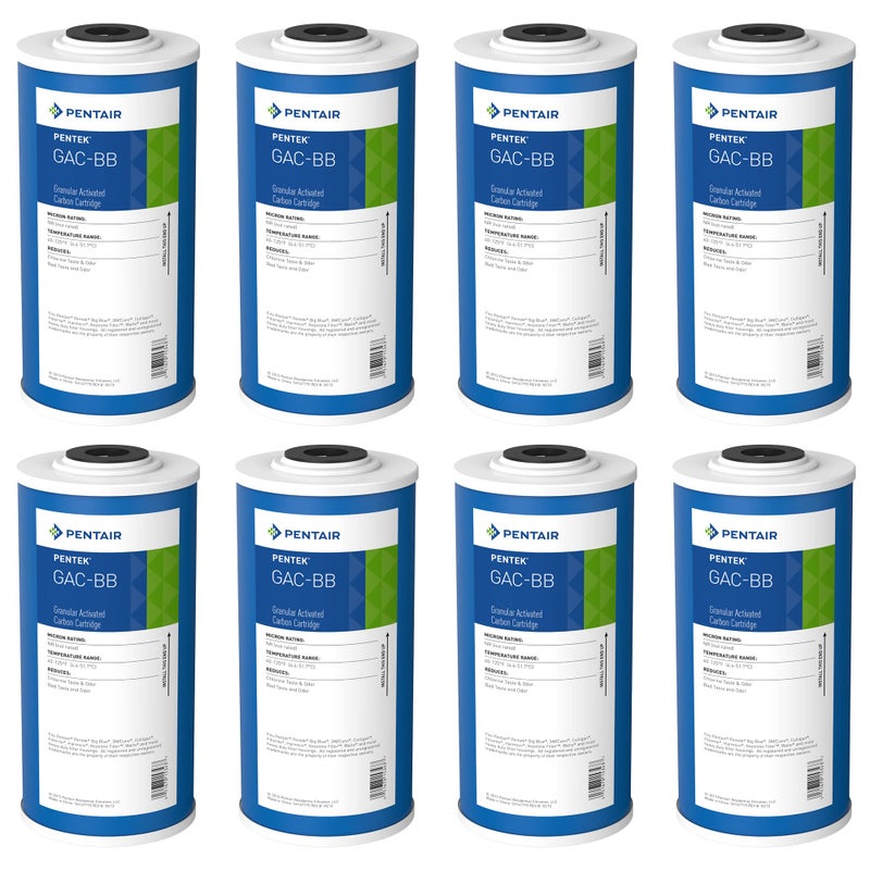 Pentek Pentair Pentek GACBB Big Blue Carbon Water Filter 10Inch Whole House Heavy Duty Granular Activated Carbon GAC Replacement Cartridge 10 x 45 Pack of 8 