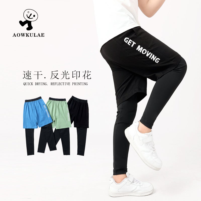 Korean Style New Children'S Sports Trousers Big Children'S Quick-Drying Ice Silk Fake Two-Piece Anti-Mosquito Pants Boys Pants - Image 2