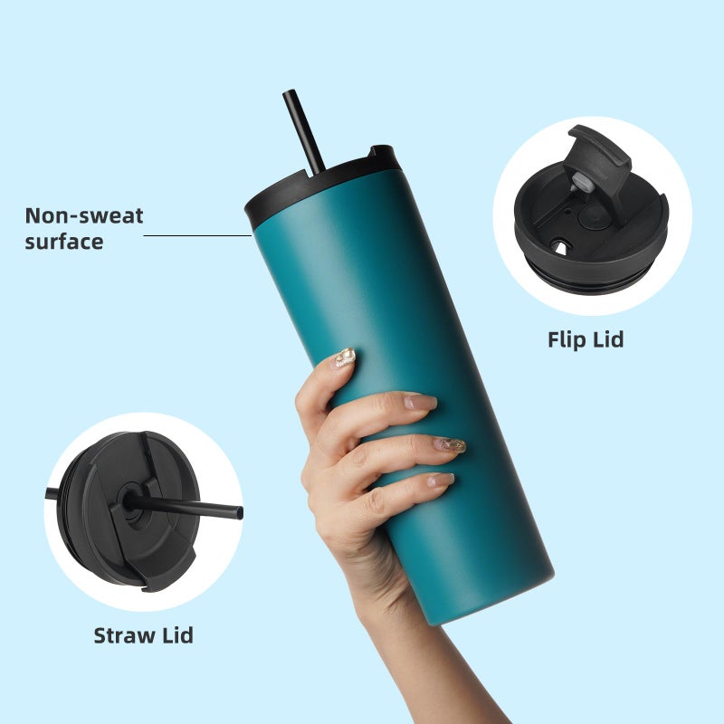Konokyo 18 OZ Insulated Tumbler with Lid and 2 Straws Stainless Steel Water Bottle Vacuum Travel Mug Coffee Cup,Blue - Image 4