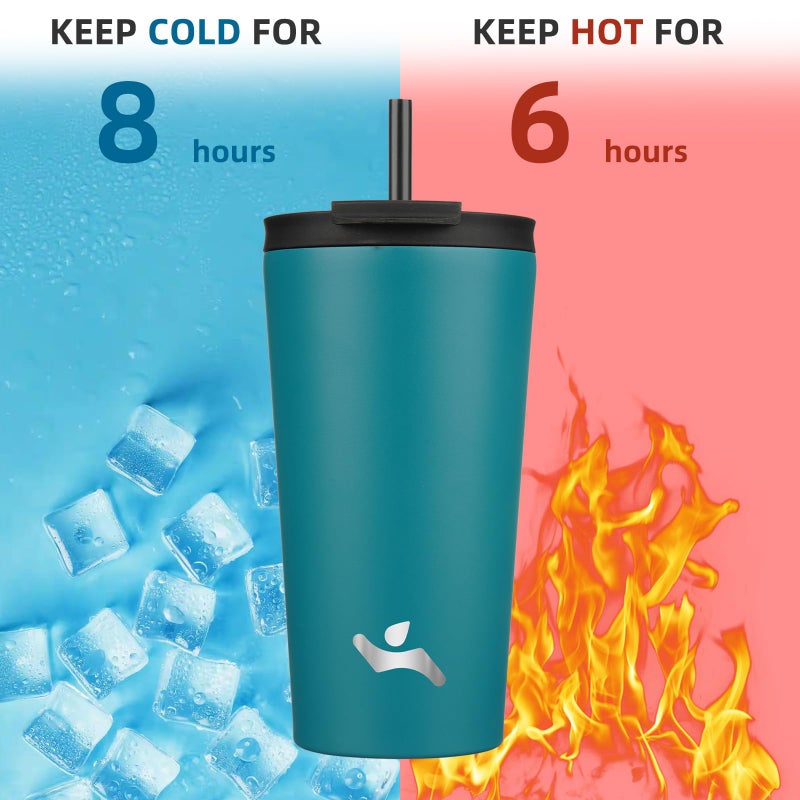 Konokyo 18 OZ Insulated Tumbler with Lid and 2 Straws Stainless Steel Water Bottle Vacuum Travel Mug Coffee Cup,Blue - Image 3