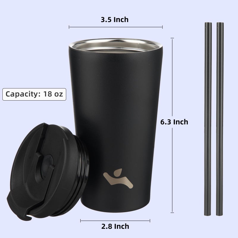 Konokyo 18 OZ Insulated Tumbler with Lid and 2 Straws Stainless Steel Water Bottle Vacuum Travel Mug Coffee Cup,Blue - Image 2