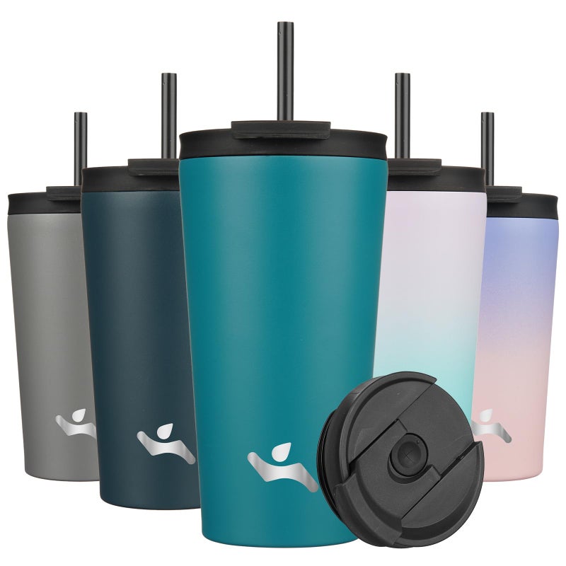 Konokyo 18 OZ Insulated Tumbler with Lid and 2 Straws Stainless Steel Water Bottle Vacuum Travel Mug Coffee Cup,Blue - Image 1
