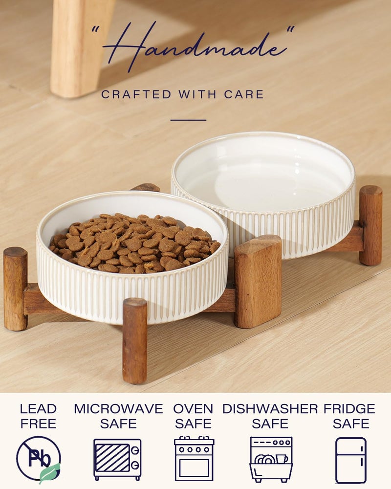 Getstar Elevated Ceramic Dog Cat Bowl Set - 1.8-Cup Raised Feeding Bowls with Non-Slip Wood Stand - Small Pet Dishes for Food and Water - Ideal for Cats and Puppies - Image 5
