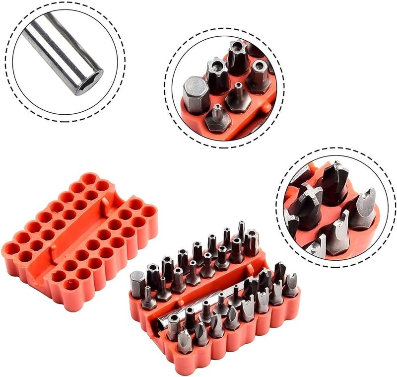 33 قطعة مجموعة مفكات براغي مغناطيسية من فولاد الكروم فاناديوم المجوف مع رؤوس سداسية أمنية وحامل تمديد سريع التحرير - Image 4