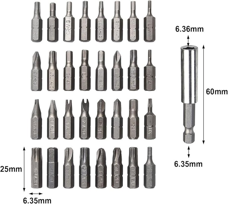 33 قطعة مجموعة مفكات براغي مغناطيسية من فولاد الكروم فاناديوم المجوف مع رؤوس سداسية أمنية وحامل تمديد سريع التحرير - Image 3