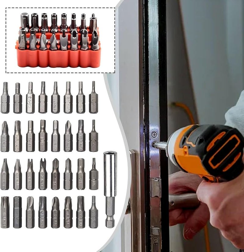 33 قطعة مجموعة مفكات براغي مغناطيسية من فولاد الكروم فاناديوم المجوف مع رؤوس سداسية أمنية وحامل تمديد سريع التحرير - Image 5