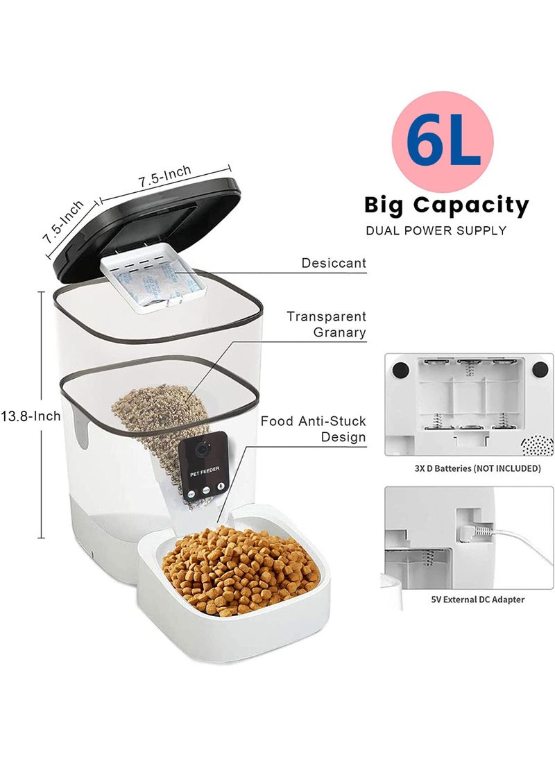 Pet Feeder,6L Automatic Cat Feeder with 1080P Camera, Pet Food Dispenser for Cats and Dogs WiFi Smart Feeder with 6L 2-Way Audio, App Control, Timed Feeder, Voice Recorder for Schedule Feeding - Image 5