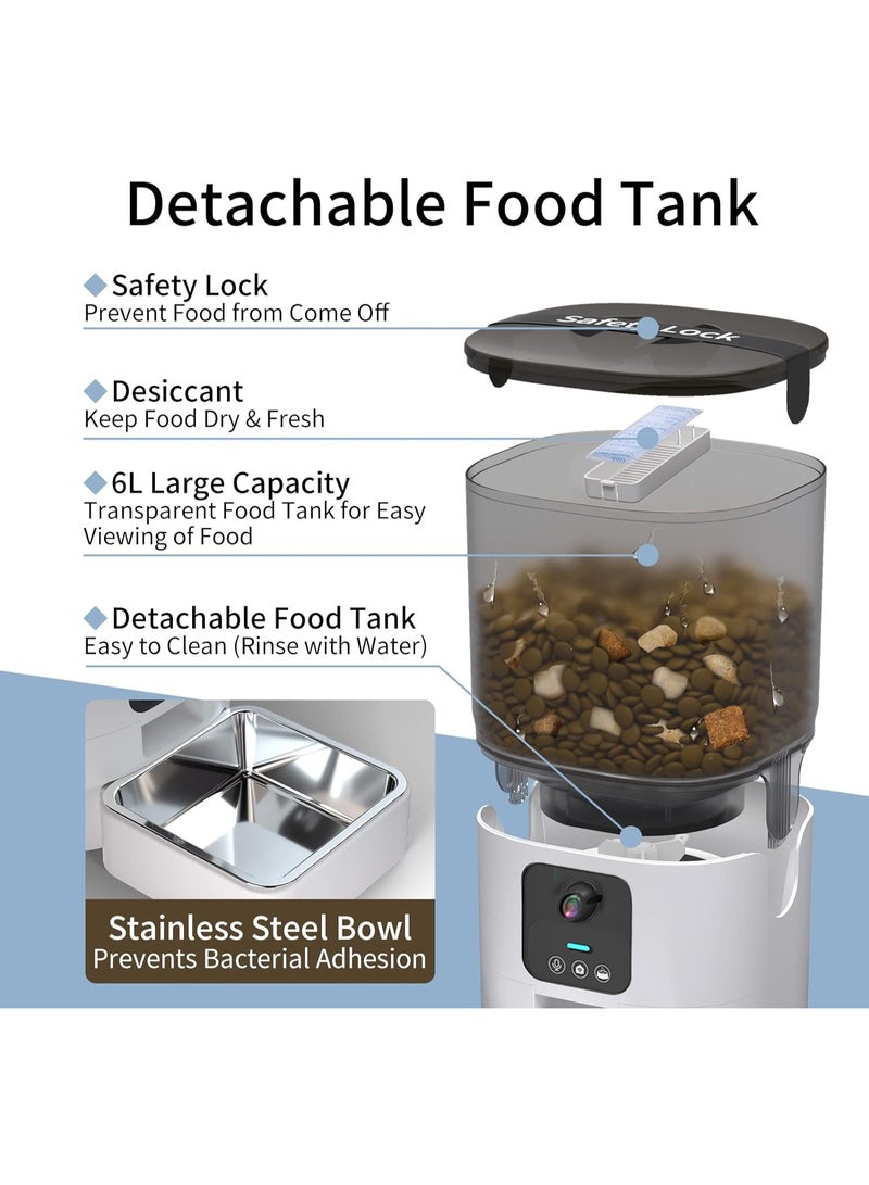 Pet Feeder,6L Automatic Cat Feeder with Camera, Pet Food Dispenser for Cats and Dogs WiFi Smart Feeder with 6L 2-Way Audio, App Control, Timed Feeder, Voice Recorder for Schedule Feeding - Image 2