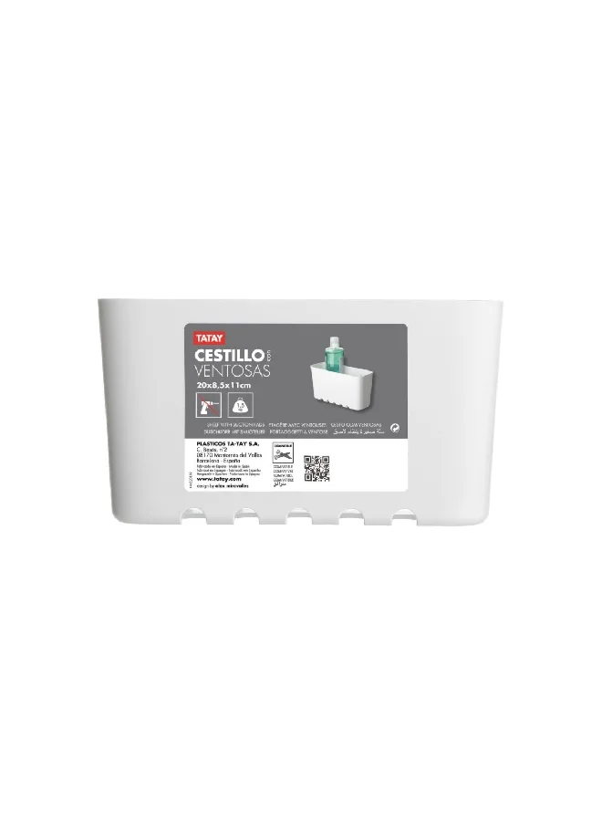 TATAY Wall Mounted Durable Plastic Storage Basket White Small 11 x 20 x 8.5 cm 4520101