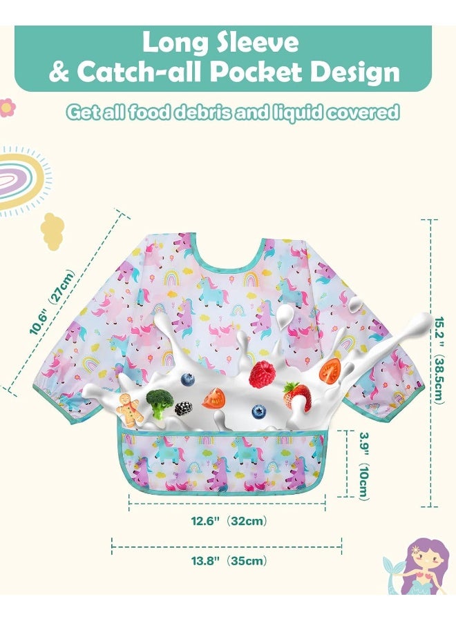 Lictin 3 Pack Baby Bibs for Boy or Girl, Cute Long Sleeve Bib, Waterproof Bibs for Toddlers,Adjustable Closure Baby Smock, Mess Proof Baby Bib, 6-24 Months Reusable Infant Baby Bibs - Image 5