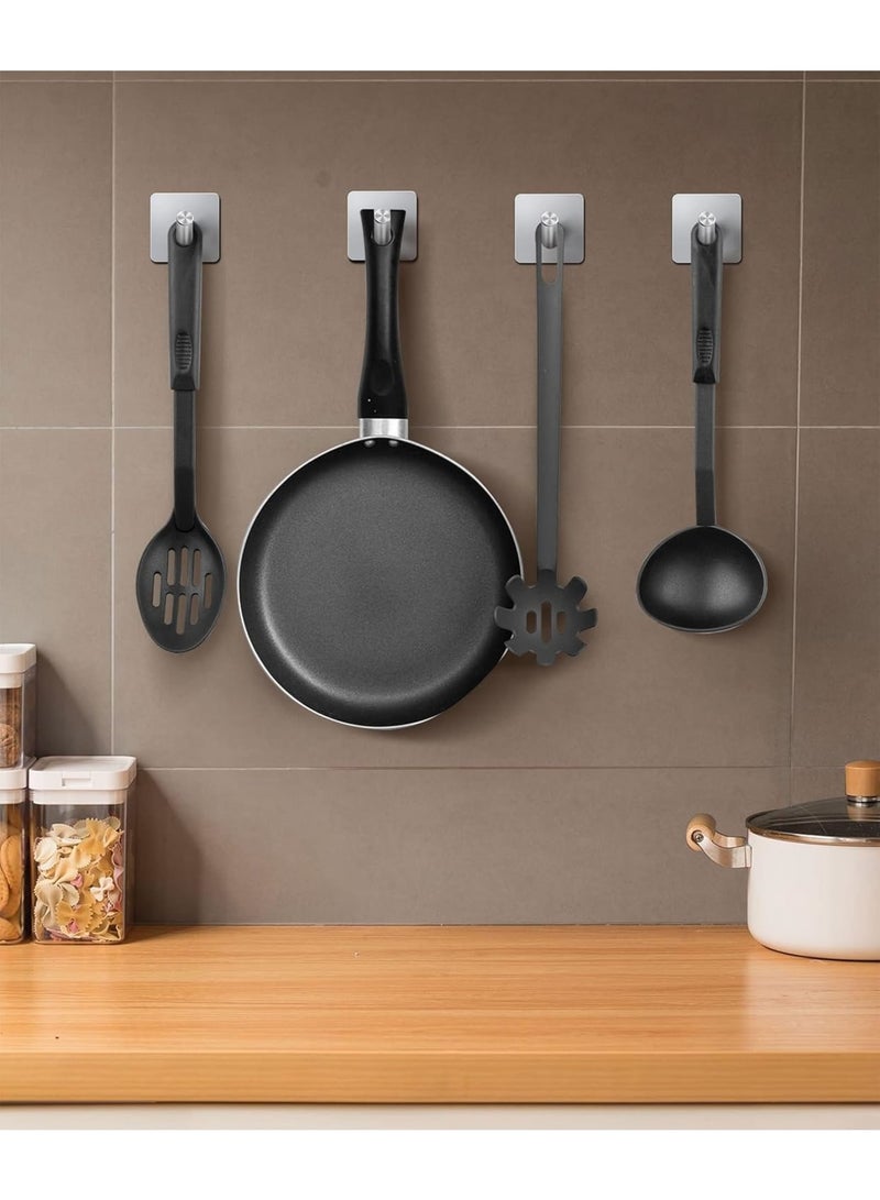 SOLARAE Heavy Duty Adhesive Hooks, 8 Pack Bath Towel Hooks Hold 44lb, Matte Stainless Steel Bathroom Organizer, Adhesive Wall Hooks for Bathrooms, Coat, Robe, Kitchen, Large Adhesive Hooks, Silver - Image 4