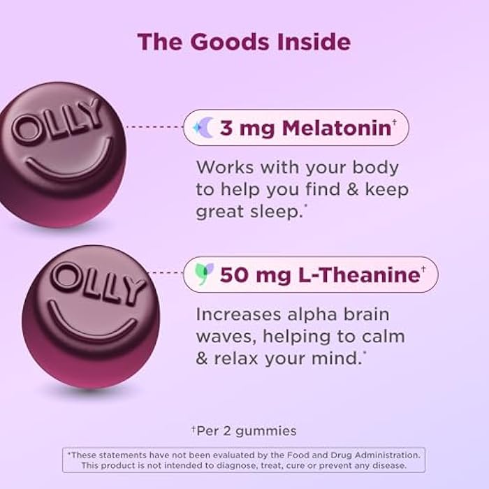 OLLY Sleep Gummy, 3mg Melatonin, L-Theanine, Chamomile, Lemon Balm, Sleep Aid, BlackBerry, 90 Count - Image 2