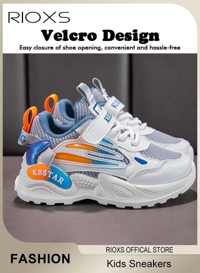 RIOXS Kids' Chunky Sneakers, Toddler Boys Girls Sports Shoes With Velcro, Lightweight Anti-slip Running Shoes, Fashion Athletic Casual Shoes, Cozy Breathable Tennis Walking Sneakers for School, Running, Playing, Walking and Sports - Image 3