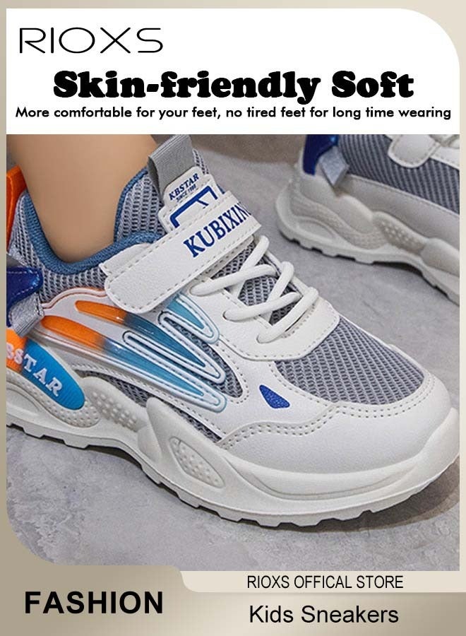 RIOXS Kids' Chunky Sneakers, Toddler Boys Girls Sports Shoes With Velcro, Lightweight Anti-slip Running Shoes, Fashion Athletic Casual Shoes, Cozy Breathable Tennis Walking Sneakers for School, Running, Playing, Walking and Sports - Image 2