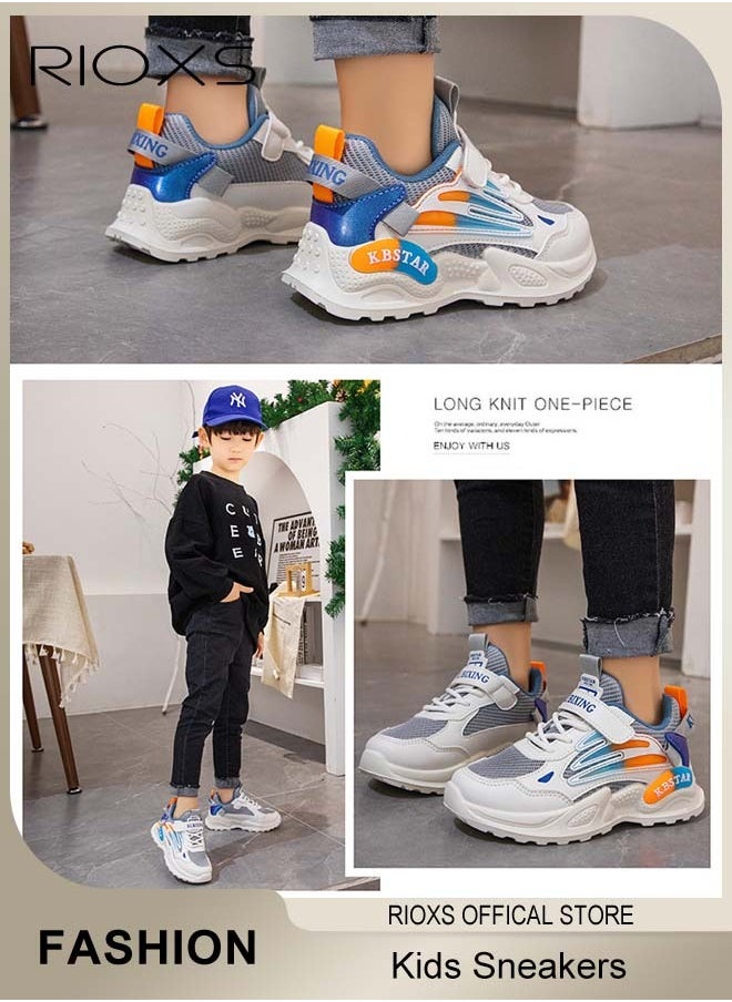 RIOXS Kids' Sneakers, Toddler Boys Girls Sports Shoes, Lightweight Running Shoes, Fashion Athletic Casual Shoes, Cozy Breathable Tennis Shoes, Walking Sneakers With Velcro, Non-slip Shoes For Little Kids  - Image 2