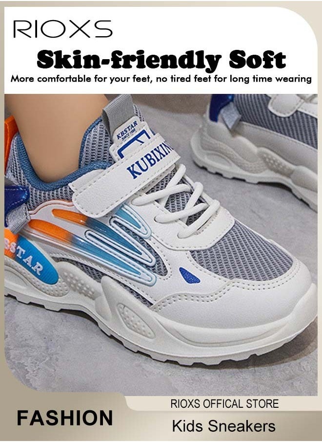 RIOXS Kids' Sneakers, Toddler Boys Girls Sports Shoes, Lightweight Running Shoes, Fashion Athletic Casual Shoes, Cozy Breathable Tennis Shoes, Walking Sneakers With Velcro, Non-slip Shoes For Little Kids  - Image 3