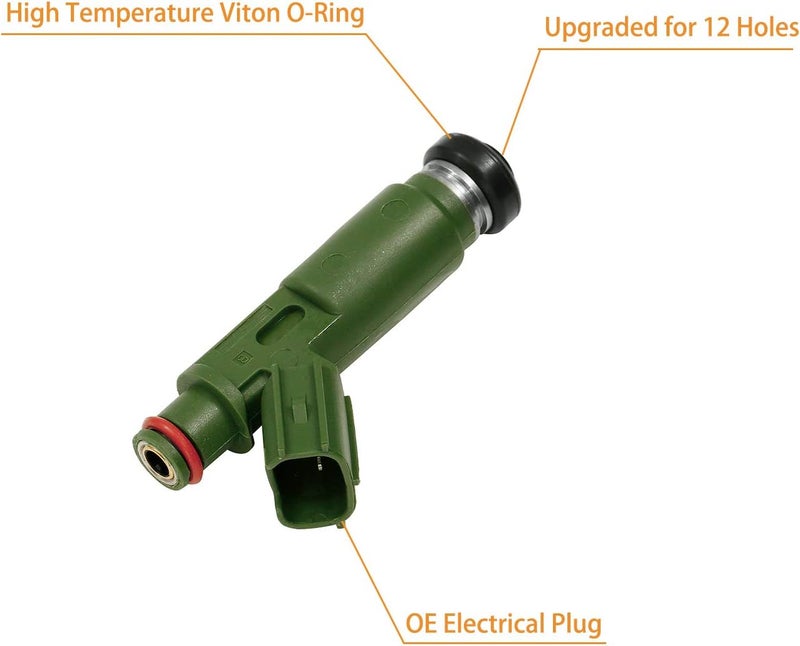Gledewen Fuel Injector 12 Holes 4Pcs | 1.8L L4 Gas DOHC | for 2000-2005 Toyota Celica MR2 Spyder 2000-2004 Corolla 03-06 Matrix, 00-02 Chevy Prizm, 03-06 Pontiac Vibe | Replace# 23250-0D040 23250-22040 FJ415 - Image 4