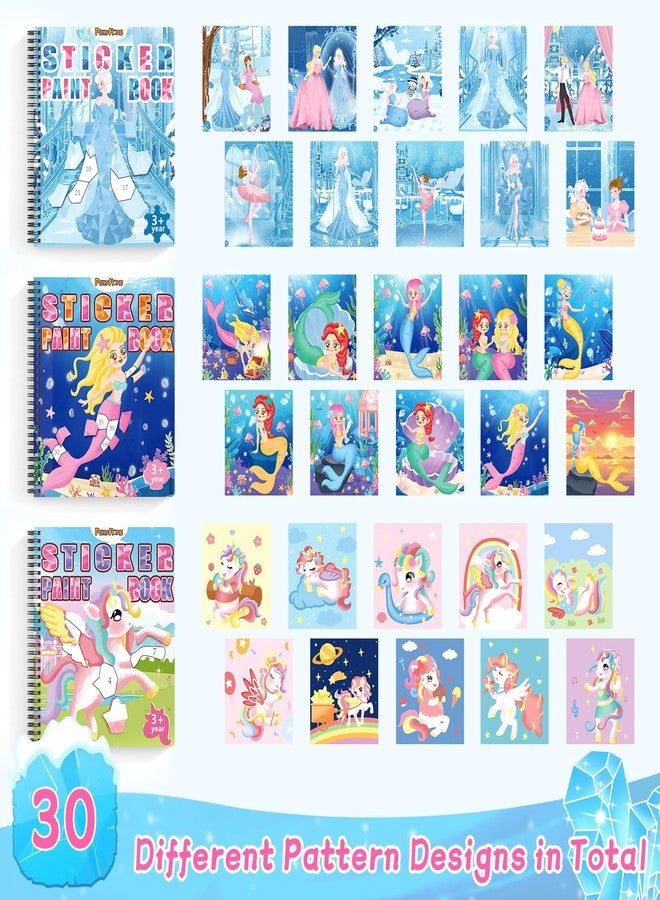 PERRYHOME 3PCS Sticker by Number Paint Books for Girls Ages 4-8, Easter Basket Stuffers, Unicorn Mermaid Frozen Themes Sticker Activity Books, Girls Crafts Party Birthday Gifts Toys - Image 2