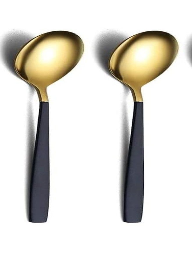 KESESU Spoons, Stainless Steel Long-Handled Spoon,Gold Small Round Spoon,Household Tableware Set,Dessert Spoon,for Cafe Restaurant (8.20 Inch, Black Gold - 2) - Image 1