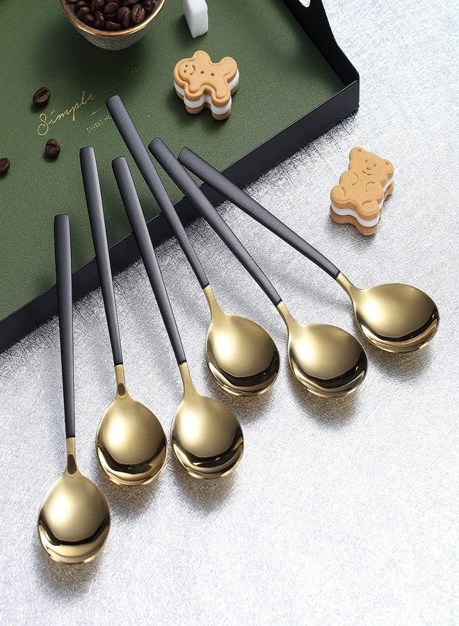 KESESU Spoons, Stainless Steel Long-Handled Spoon,Gold Small Round Spoon,Household Tableware Set,Dessert Spoon,for Cafe Restaurant (8.20 Inch, Black Gold - 2) - Image 4