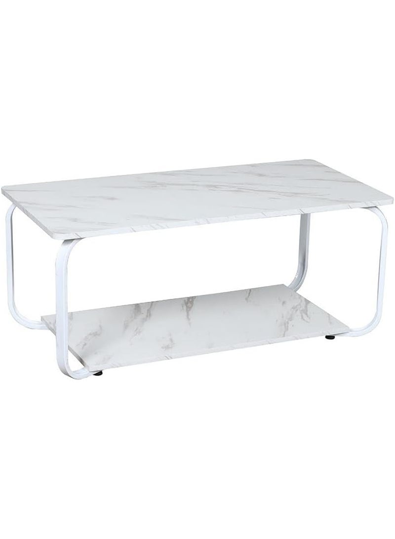DubaiGallery Stylish Marble Pattern Coffee Table with Two Tier Design, Strong Metal Structure, Space Saving Rectangular Center Table Ideal for Living Room, Bedroom, Office Furniture - Image 2