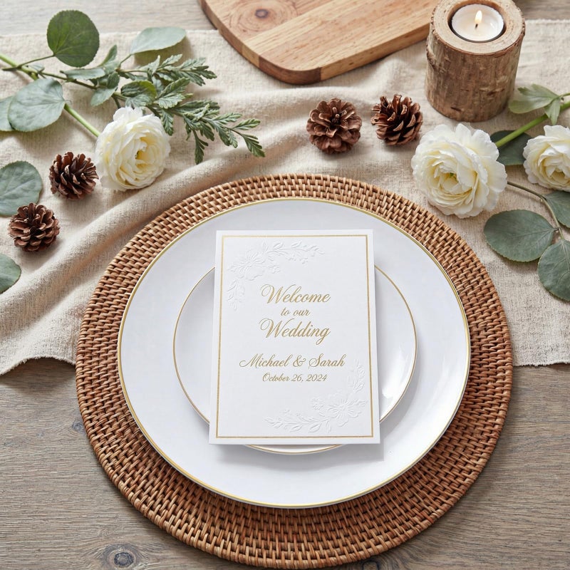 KIRE 100PCS Disposable Plates - White with Gold Rim for Easter/Wedding/Spring Party- Includes 50Pieces 10.25inch Dinner and 50Pieces 7.5inch Dessert/Salad Plates - Image 3
