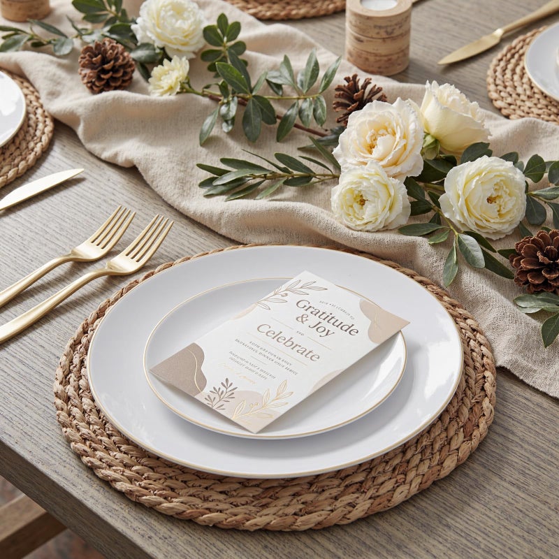 KIRE 100PCS Disposable Plates - White with Gold Rim for Easter/Wedding/Spring Party- Includes 50Pieces 10.25inch Dinner and 50Pieces 7.5inch Dessert/Salad Plates - Image 4