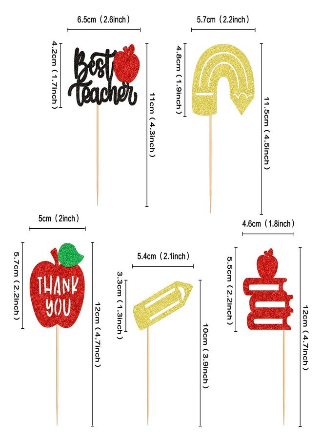 Ercadio 30PCS Teachers's Day Cupcake Toppers Glitter Best Teacher Cake Picks Thank You Apple Pencil Stationery for Baby Shower Birthday Anniversary Thanksgiving Day Party Cake Decoration - Image 2