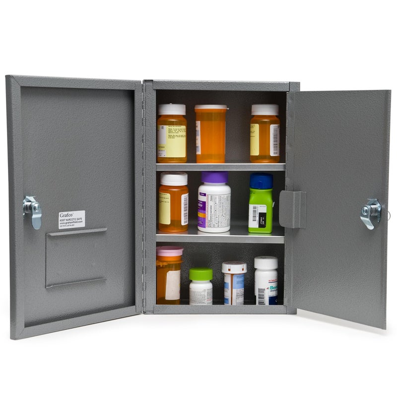 GrahamField Locking Medicine Cabinet Safe Narcotic Drug Medical Storage Steel Double Doors Locks