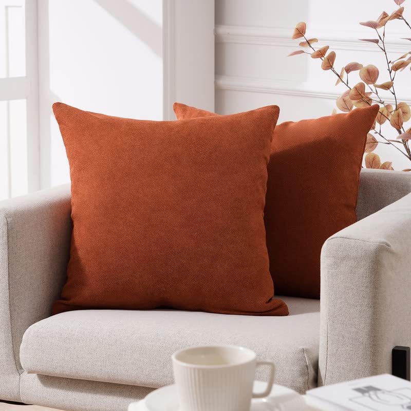 Top Finel Top Finel Decorative Throw Pillow Covers Solid Soft Chenille Cushion Cover Case Fall Orange 20 X 20inch for Couch Bedroom Sofa 50 X 50 cm  Set of 2  Burnt Orange - Image 2