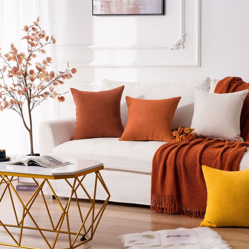 Top Finel Top Finel Decorative Throw Pillow Covers Solid Soft Chenille Cushion Cover Case Fall Orange 20 X 20inch for Couch Bedroom Sofa 50 X 50 cm  Set of 2  Burnt Orange - Image 5
