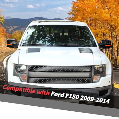 Jimen غطاء مرآة خارجي كامل متوافق مع فورد F150 2009-2014، 4 قطع (أسود) - Image 2