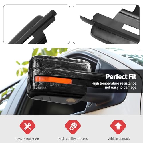 Jimen غطاء مرآة خارجي كامل متوافق مع فورد F150 2009-2014، 4 قطع (أسود) - Image 4