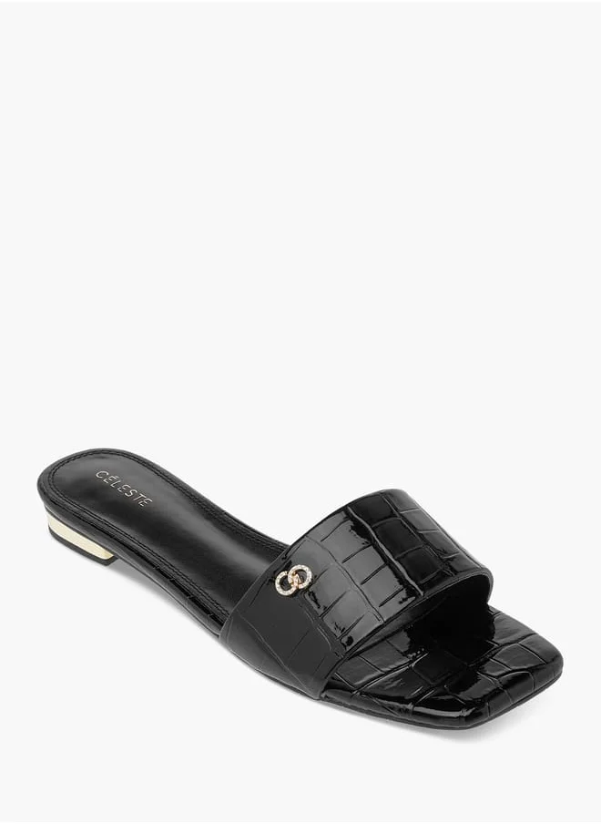 سيليست Women's Logo Accent Slip-On Flat Sandals