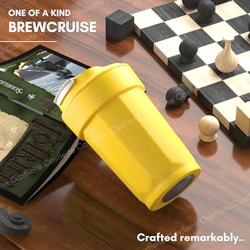 Castleite Brewcruise Manual-Lift Travel Coffee Mug 6 & 8 Hours Hot & Cold 450Ml Vacuum Insulated Stainless Steel Double Walled Sipper Lid Design - Vogue Portable Companion (Fawn Yellow) - Image 2