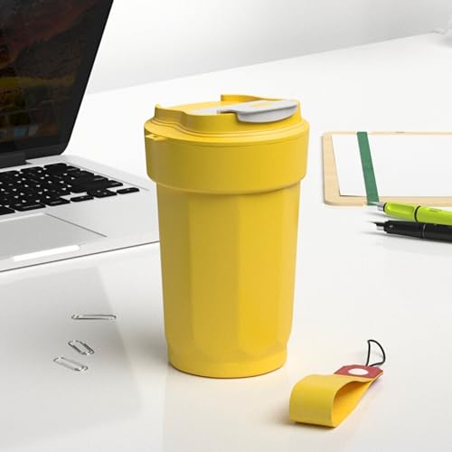 Castleite Brewcruise Manual-Lift Travel Coffee Mug 6 & 8 Hours Hot & Cold 450Ml Vacuum Insulated Stainless Steel Double Walled Sipper Lid Design - Vogue Portable Companion (Fawn Yellow) - Image 1
