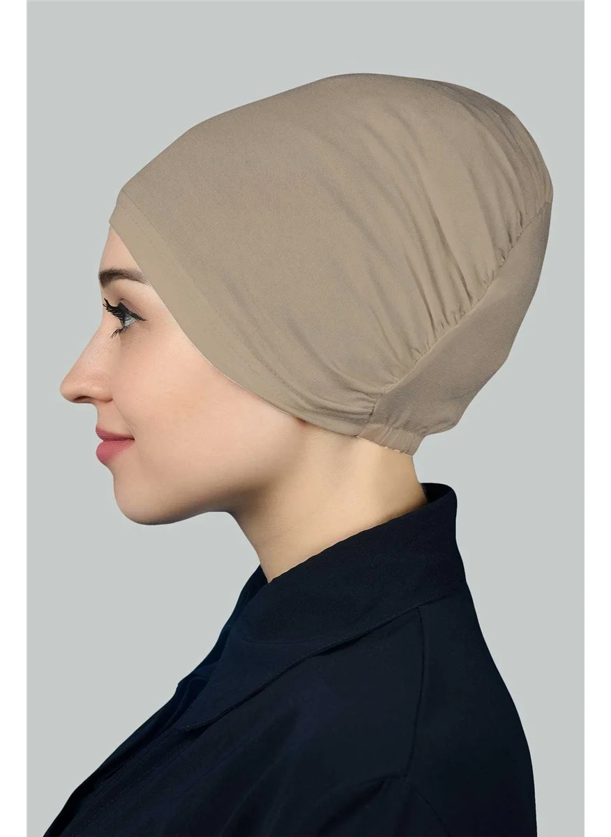 التوبة Ready-made Practical Snap-on Elastic Hijab Bonnet - Light Mink