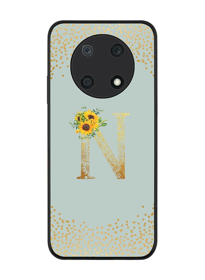 Stylizedd Rugged Black edge case for Huawei nova Y90 Slim fit Soft Case Flexible Rubber Edges Anti Drop TPU Gel Thin Cover - Custom Monogram Initial Letter Floral Pattern Alphabet - N (Light Grey ) - Image 1