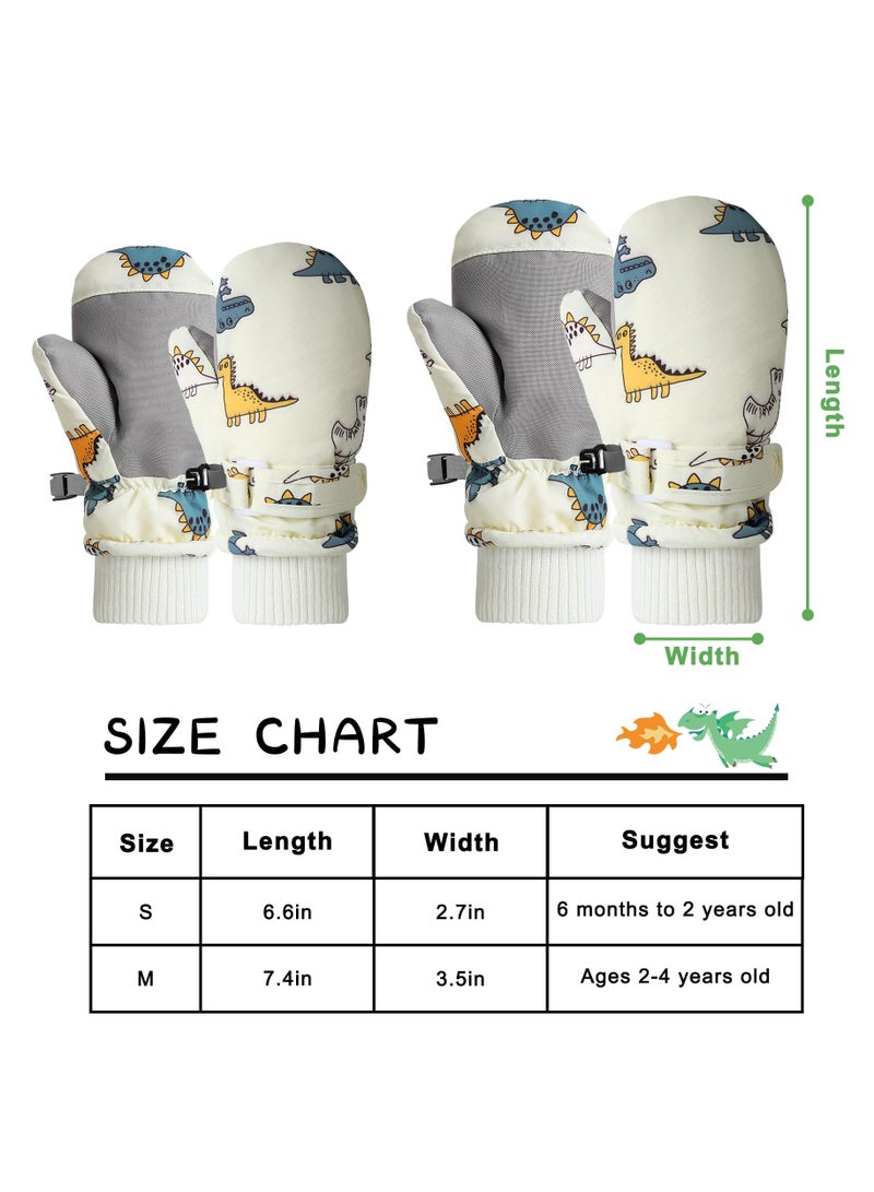 Excefore Kids Ski Gloves, Toddle Thermal Snow Waterproof Gloves, Dinosaur Pattern With Plush Lining Winter Ski Mittens for Toddlers Boys Kids Baby Outdoor Skiing Snowboarding, M Size - Image 5