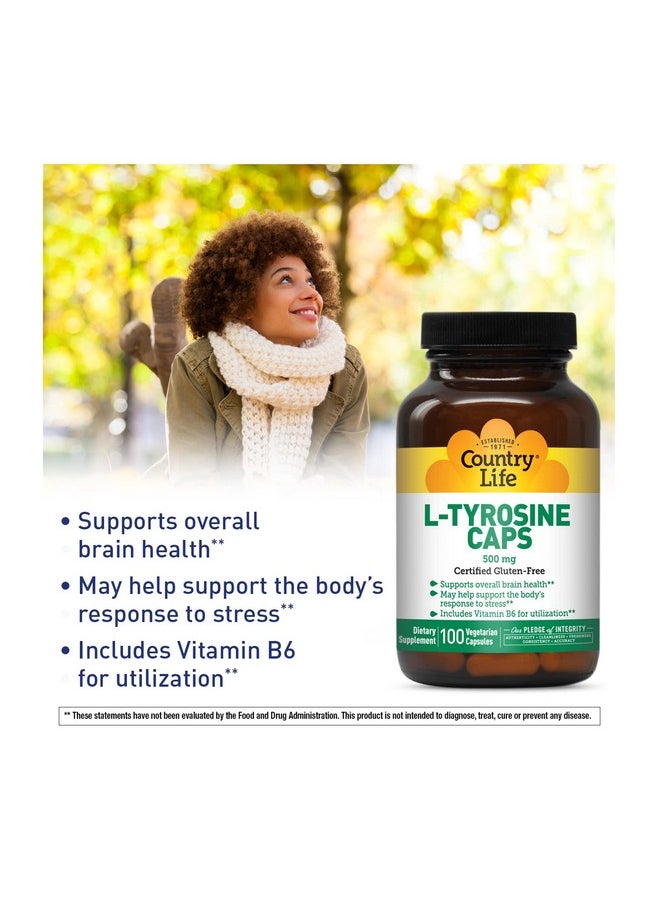 Country Life Ltyrosine Caps Supports Overall Brain Health 500 Mg 100 Vegetarian Capsules Certified Gluten Free Certified Vegetarian Certified Halal  - Image 5
