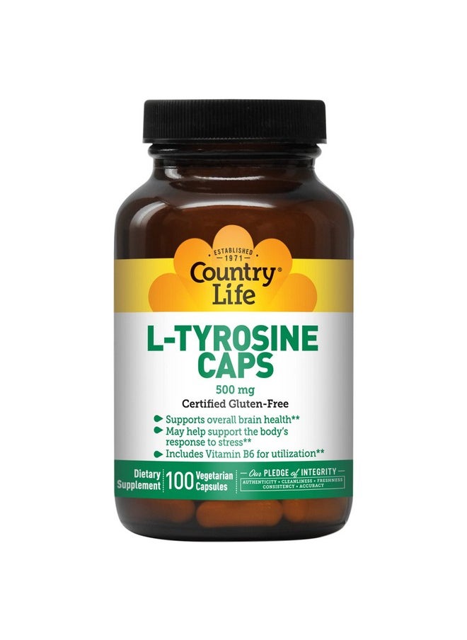 Country Life Ltyrosine Caps Supports Overall Brain Health 500 Mg 100 Vegetarian Capsules Certified Gluten Free Certified Vegetarian Certified Halal  - Image 2