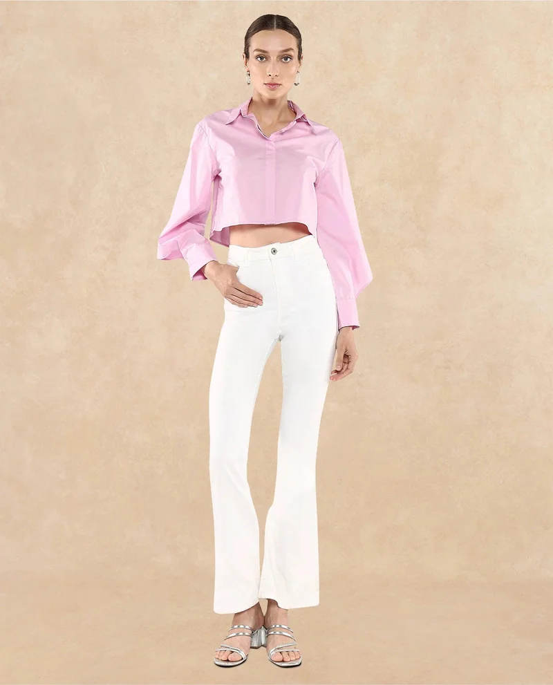 Rareism Women's Abstract Printed Top With Buckle Detail