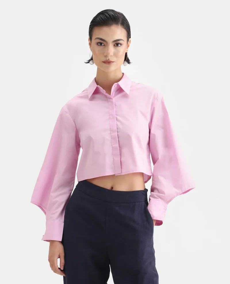 Rareism Women's Abstract Printed Top With Buckle Detail